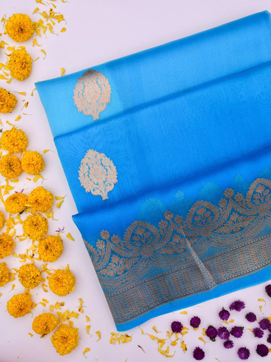 Handloom Banarasi Pure Kora Organza Saree with Kadhwa Buti Weaving