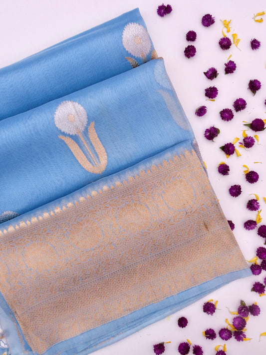 Handloom Banarasi Pure Kora Organza Saree with Kadhwa Buti Weaving