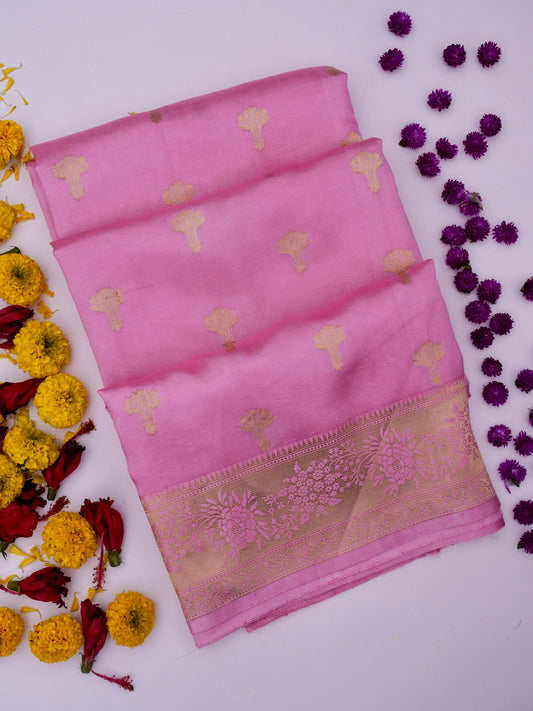 Pure Pink Banarasi R Mango Katan Silk Saree in Full Kadhwa Buti Work | Silk Mark Certified