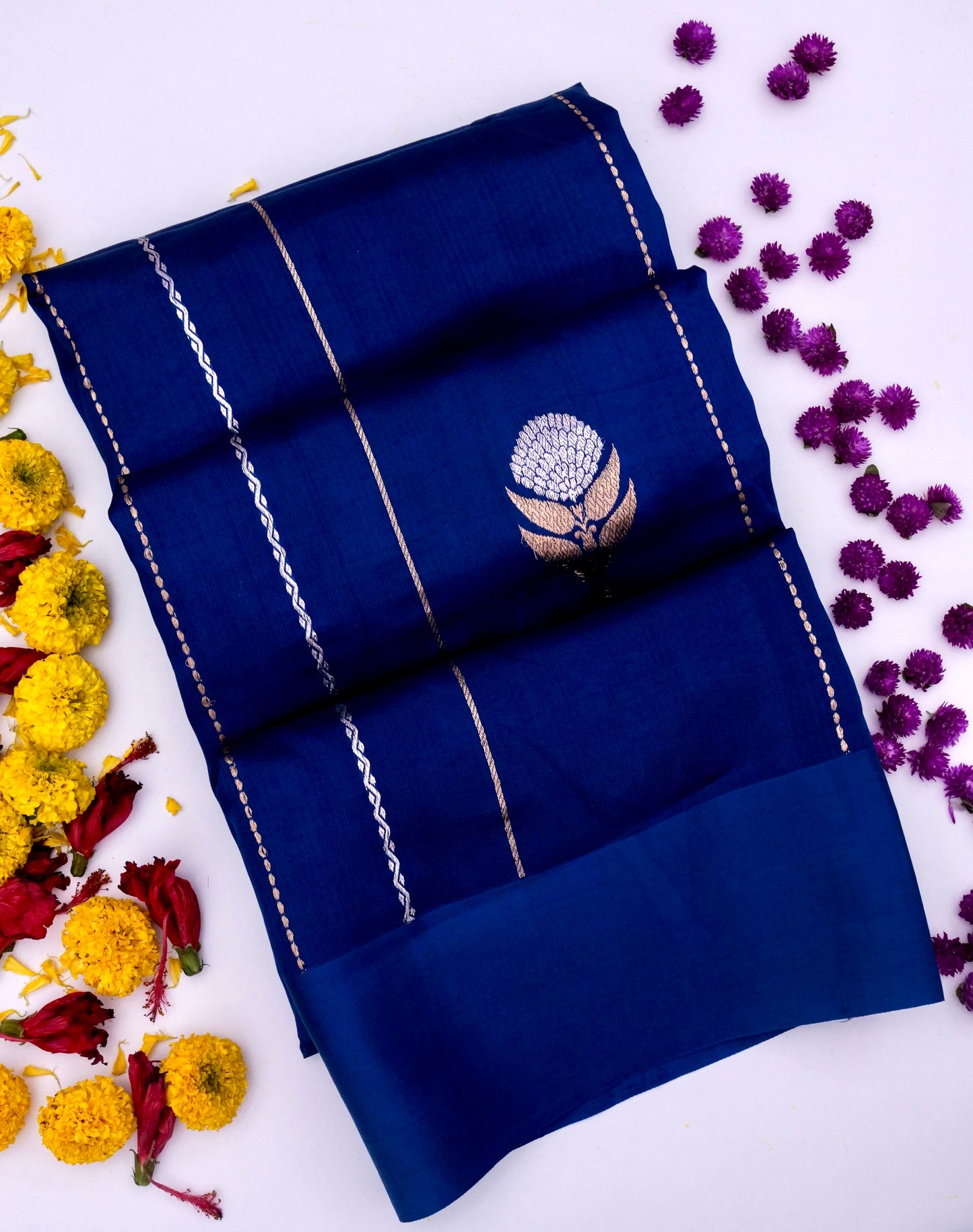 Pure Blue Banarasi R Mango Katan Silk Saree in Full Kadhwa Buti Work | Silk Mark Certified