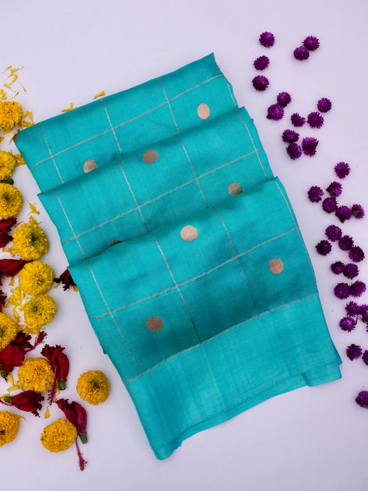 Pure Sky Blue Banarasi R Mango Katan Silk Saree in Full Kadhwa Buti Work | Silk Mark Certified