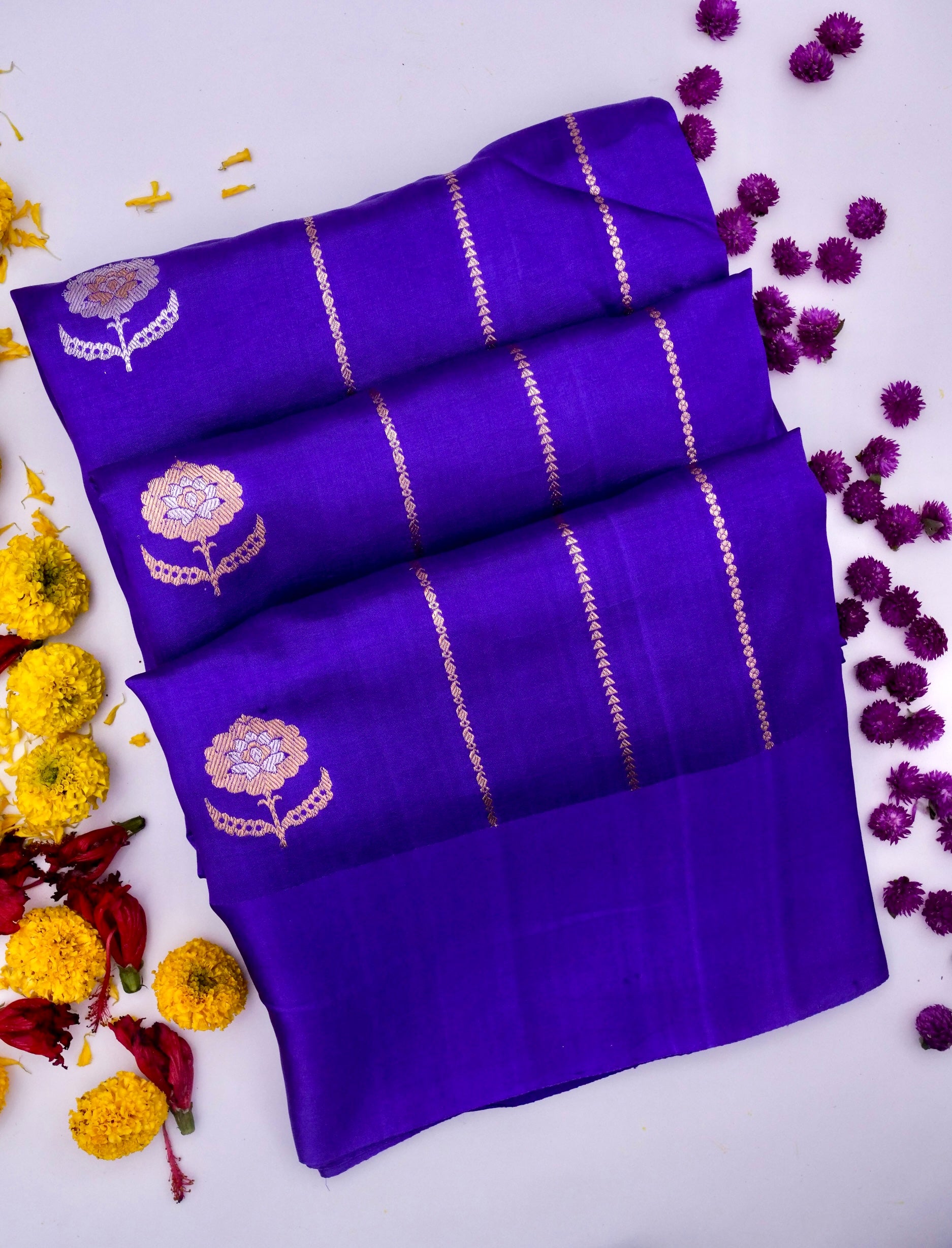 Pure Blue Banarasi Mango Katan Silk Saree with Kadhwa Buti By Kalakari