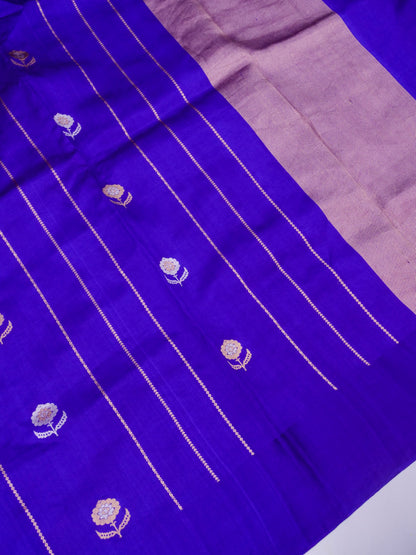 Pure Blue Banarasi Mango Katan Silk Saree with Kadhwa Buti