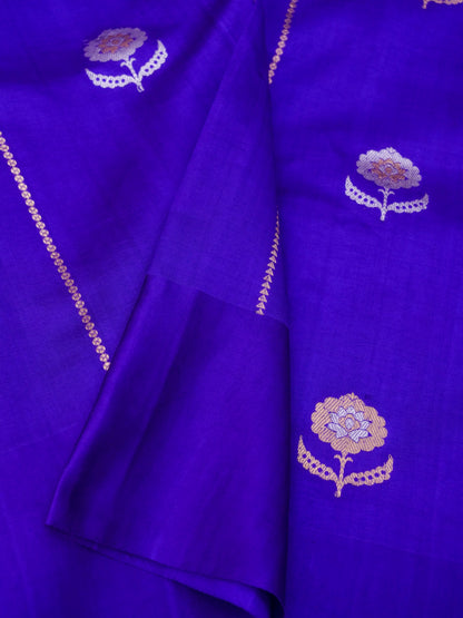 Pure Blue Banarasi Mango Katan Silk Saree with Kadhwa Buti