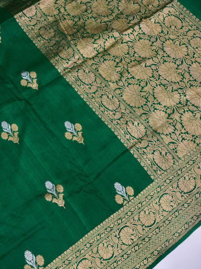 Pure Green Banarasi R Mango Katan Silk Saree in Full Kadhwa Buti Work | Silk Mark Certified