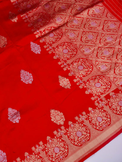 Pure Red Banarasi R Mango Katan Silk Saree in Full Kadhwa Buti Work | Silk Mark Certified