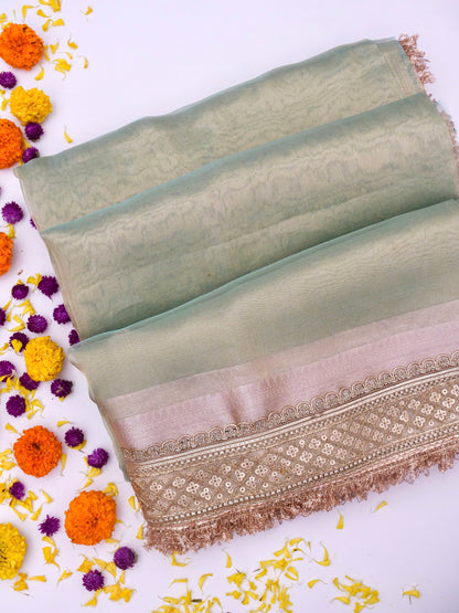 Designer Border Banarasi Soft Pure Tissue Silk Plain Saree with Brocade Blouse