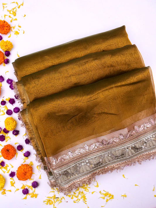 Designer Border Banarasi Soft Pure Tissue Silk Plain Saree with Brocade Blouse