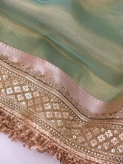 Designer Border Banarasi Soft Pure Tissue Silk Plain Saree with Brocade Blouse