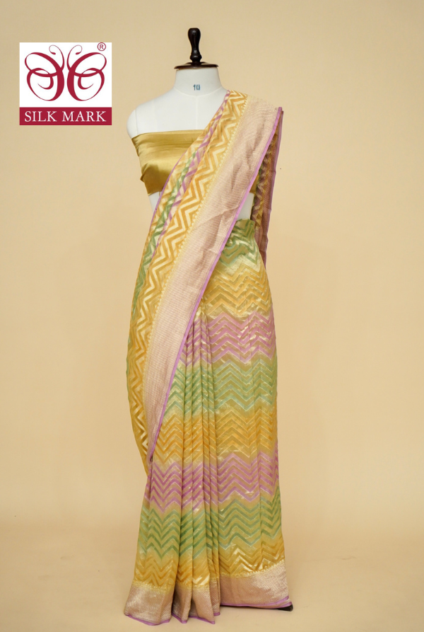Pure Banarasi Khaddi Georgette Saree with Rangkat Design By Kalakari