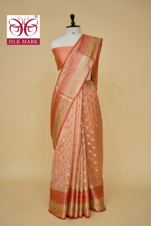 Ultra-Soft Pure Chinya Silk Banarasi Saree with Minakari Weaving By Kalakari