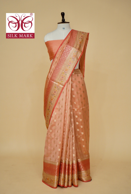 Ultra-Soft Chinya Silk Banarasi Saree with Minakari Weaving By Kalakari