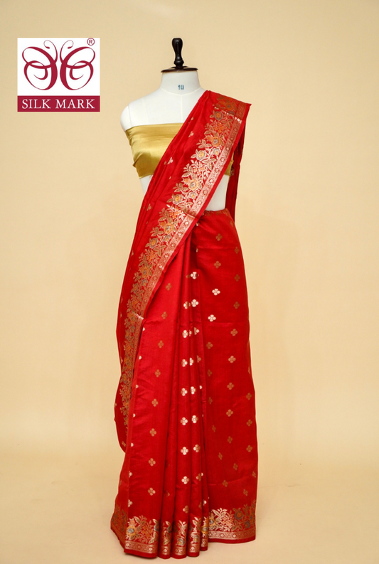 Ultra-Soft Pure Chinya Silk Banarasi Saree with Minakari Work By Kalakari