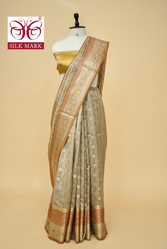 Ultra-Soft Pure Chinya Silk Banarasi Saree with Minakari By Kalakari