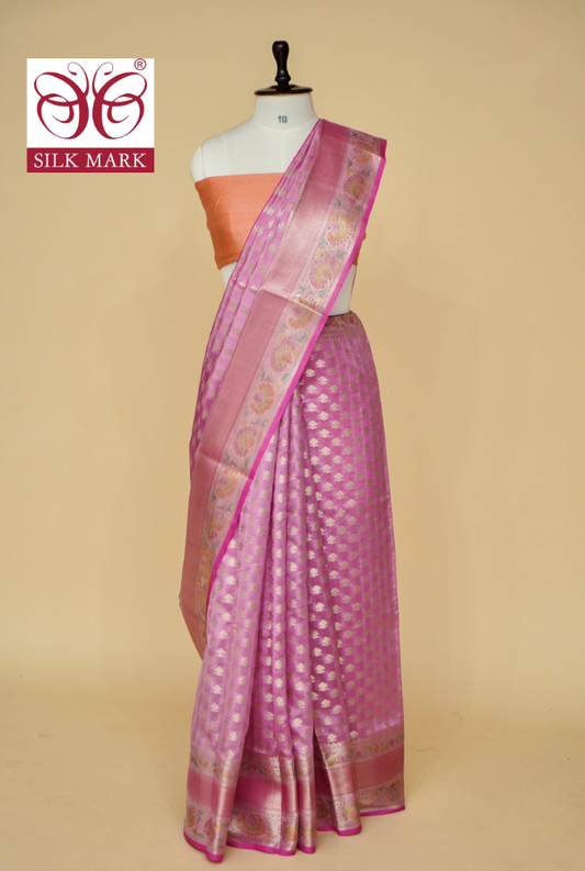 Ultra-Soft Chinya Silk Banarasi Saree with Minakari Weaving By Kalakari