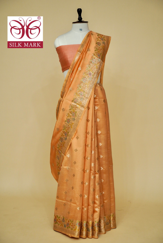Ultra-Soft Pure Chinya Silk Banarasi Saree with Minakari By Kalakari